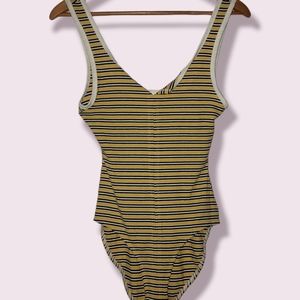 Yellow, Black & White Striped Bodysuit Sleepwear